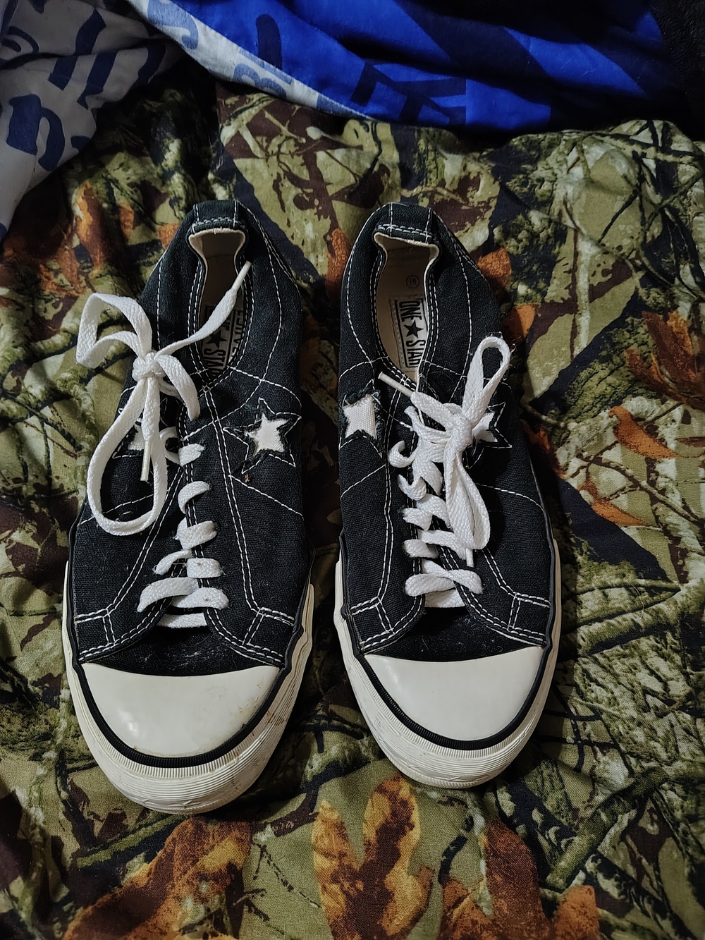 Converse Black Canvas One Star Low Top Sneakers with White Accents